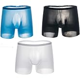 Men's Silky Underwear Sexy Seamless Stretchable Boxer Briefs Breathable Ice Silk Boxer Bikinis (3 PCS)