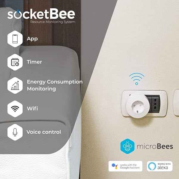Microbees   Enchufe Inteligente WiFi SocketBee Monitor de energa Compatible con Alexa y Google Home Enchufe Smart para Control de electrodomsticos 25 kW