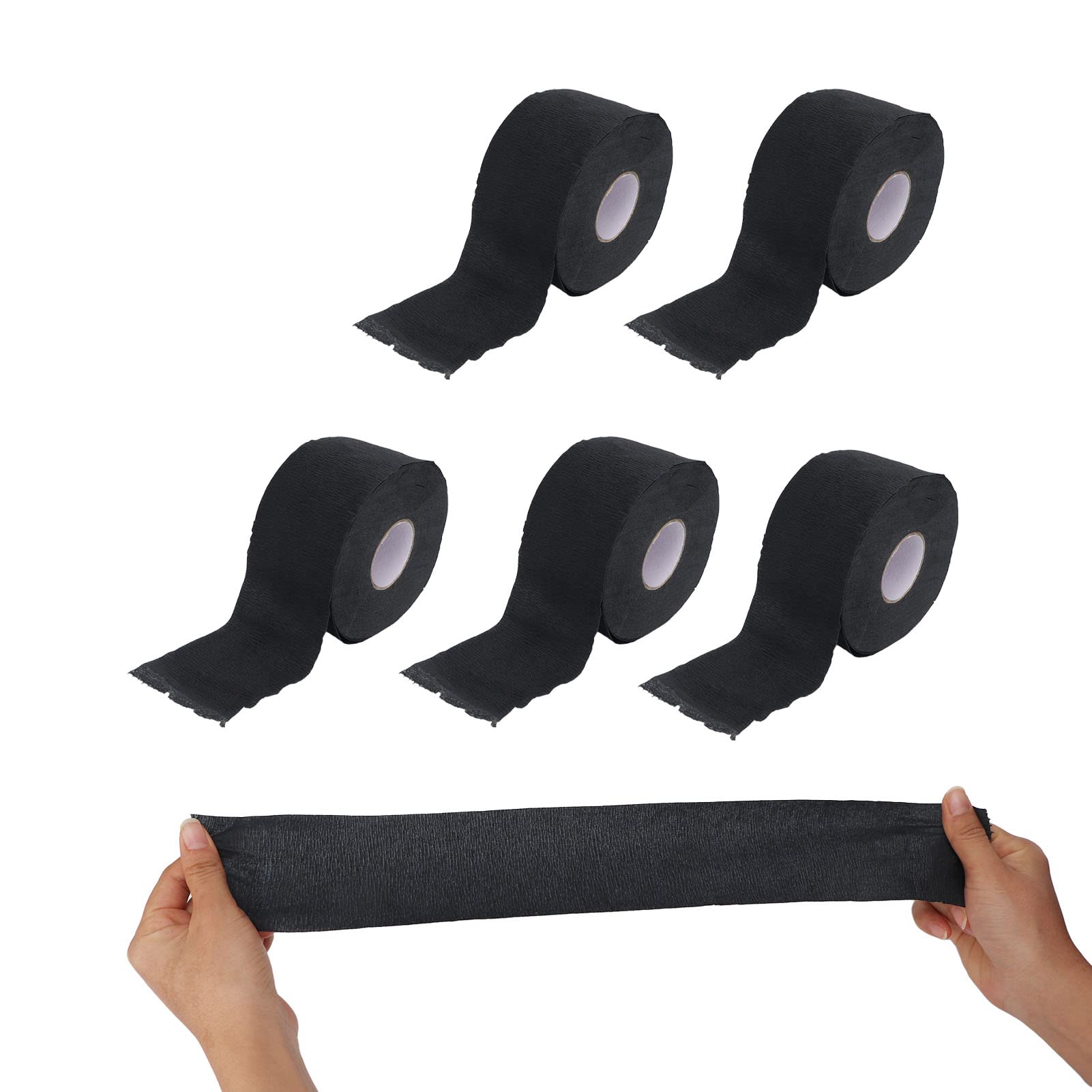 5 Rolls Paper Barber Neck Strips, Self Adhesion Stretchy Neck Band for Haircut Black