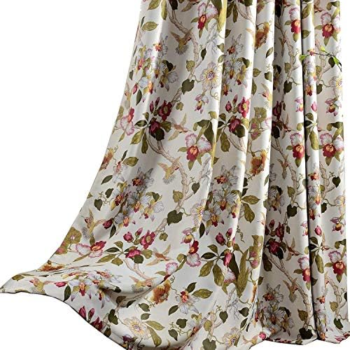 KoTing Blackout Flower Curtains for Bedroom - 2 Panels Red Floral Yellow Birds Drapes Grommet/Eyelet 50 inch Wide