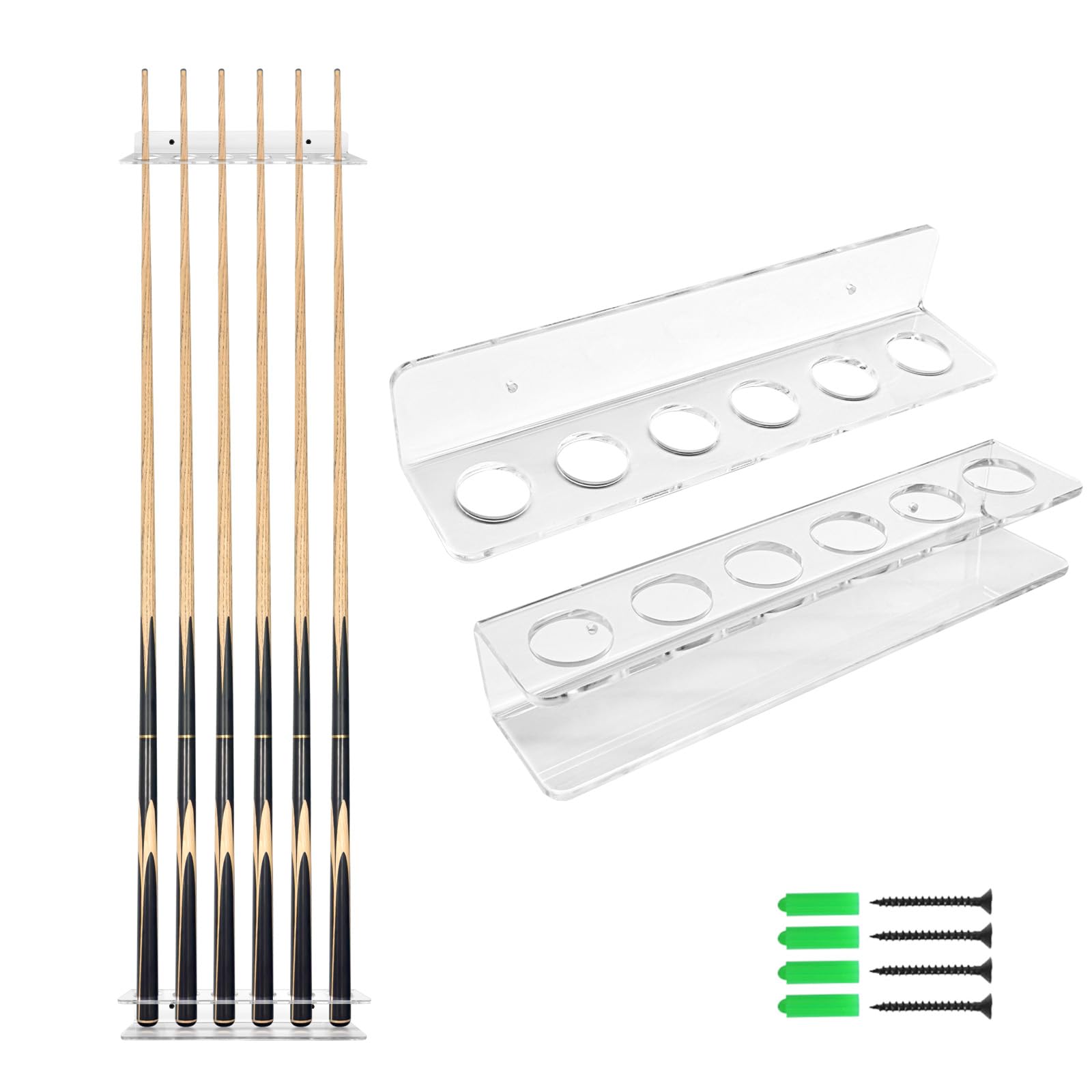 Photo 1 of MoyanSuper Pool Cue Rack Wall Mounted Acrylic Billiard Cue Rack Pool Cue Wall Rack Cue Rest Cue Stick Holder (Black / 6 Cues)