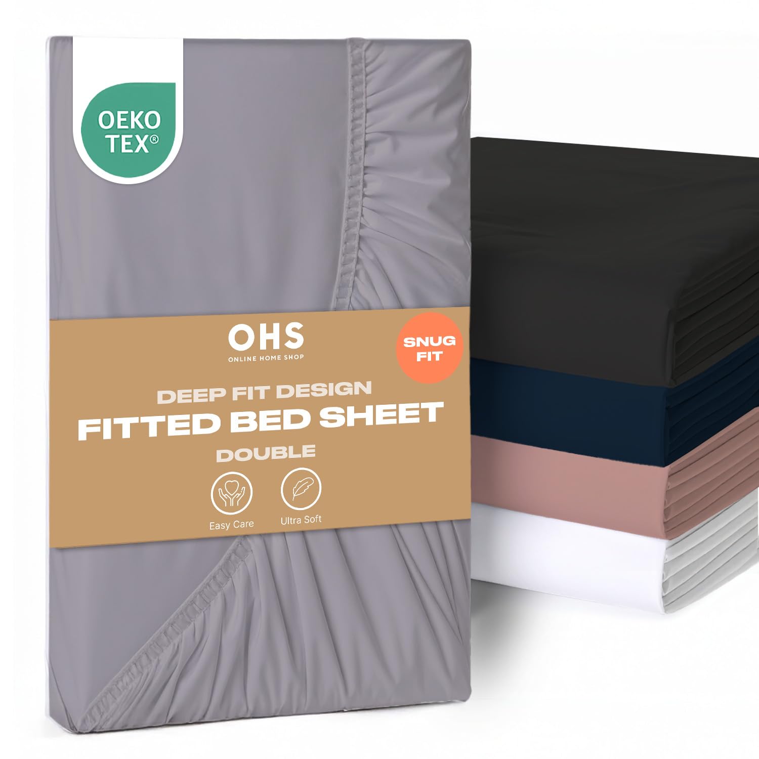 Brentfords Double Fitted Sheet Grey, Bed Sheets Double Easy Care Ultra Soft Fade Resistant, Microfibre Deep Fitted Sheets Double Bedding Linen