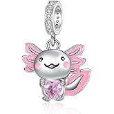 SHEAISRS Pink Axolotl Charm 925 Sterling Silver Cute Animal Bead Fits Bracelet and Necklace Jewelry Gift for Women