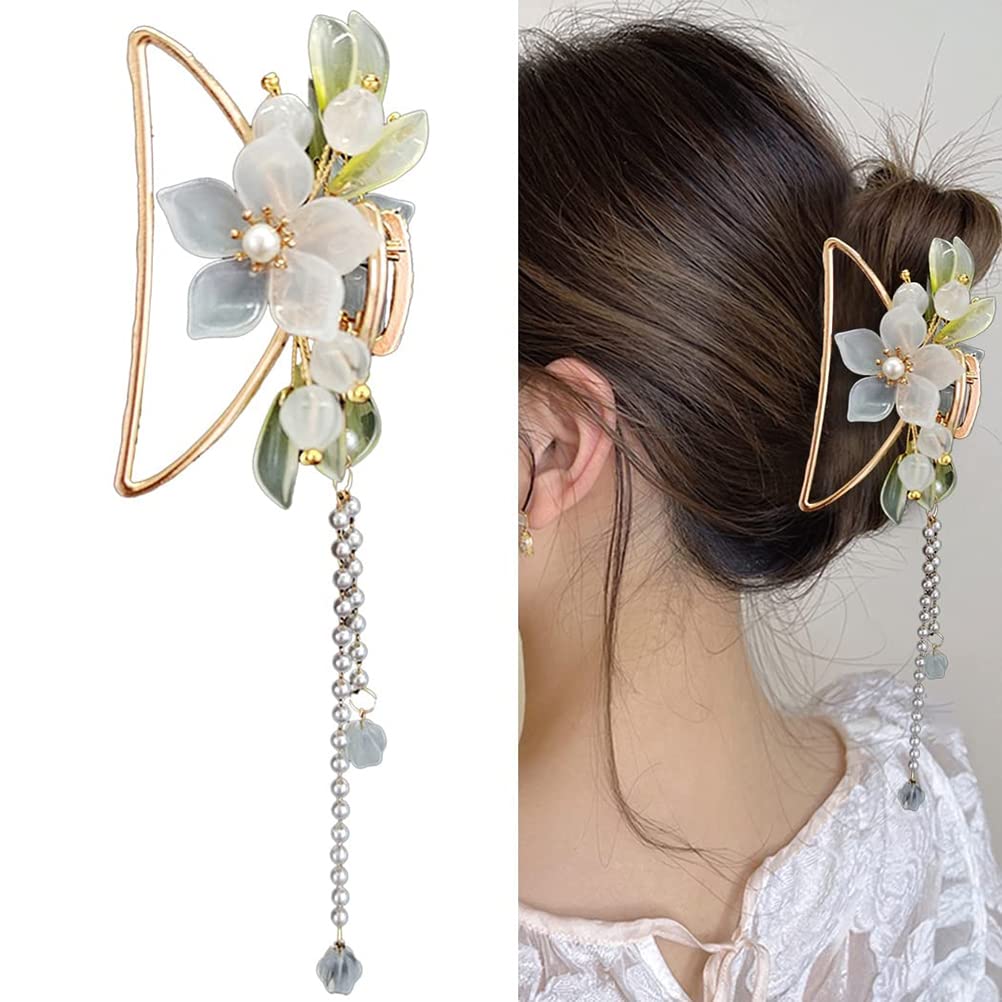 WINBST Tassel Hair Claw, Vintage Style Metal Hair Claw Clip Flower Hair Claw, Tassel Hair Jaw Clips for Women and Girls