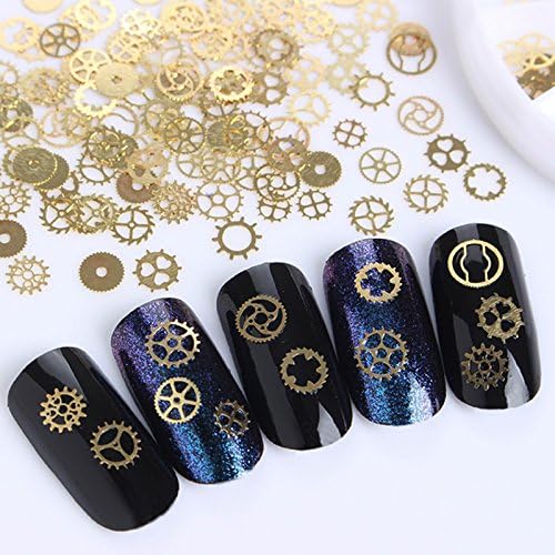 1 Box Gold Ultra-thin 3D Nail Decoration Bronze Time Wheel Steam Punk Style Rhinestone Manicure Nail Art Decoration Accessories