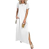 ANRABESS Womens Summer Casual Maxi Dress Short Sleeve Crewneck Split Wrinkle-Free Travel Long Sundress Beach Vacation Clothes