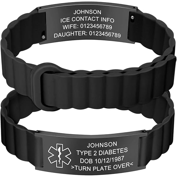Personalized Medical Alert Bracelet - Custom Engraved ID For Men & Women, Diabetic Emergency Wristband With Nylon Strap