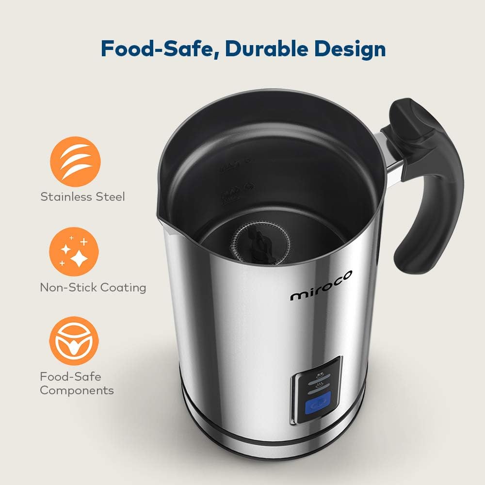 Miroco Milk Frother, Electric Milk Steamer Stainless Steel, Automatic Hot and Cold Milk Frother Warmer with Heat Froth Whisks for Latte, Coffee, Hot Chocolates, Cappuccino, Heater with Strix Control: Kitchen & Dining