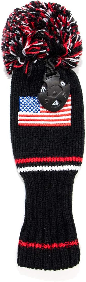 Golf Hybrid Covers,USA Knitted Utility Cover Pom Pom Rescue Head Covers Rescue Cover Golf Club Head Covers with Number Tag for Callaway Taylormade Titleist Ping Cobra Hybrid Club