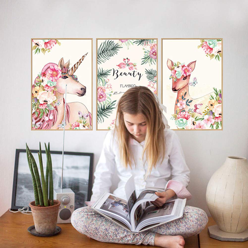 NADARDA [3 PCS] Unicorn Wall Decal, Unicorn Wall Stickers Wall Decals, Wall Art Prints and Posters Decoration for Girls Kids Bedroom Nursery Wall Decor Gift
