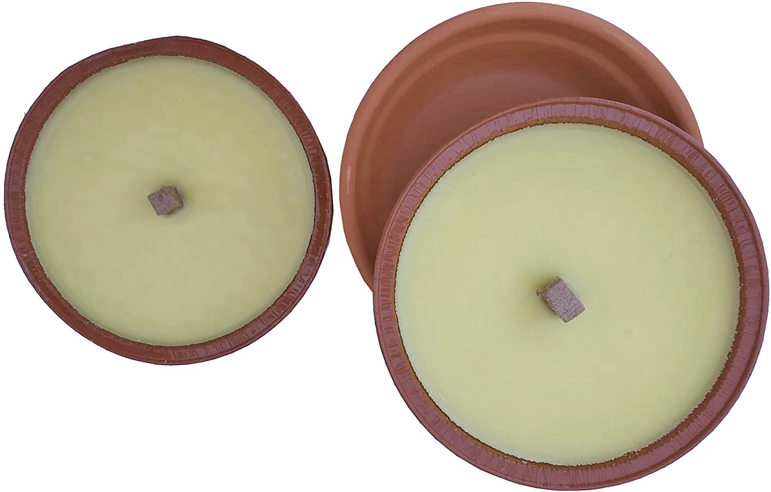 Citronella Candle Anti-Mosquito ø 16,5 cm (6,5") in Terracotta Plate + Refill - Natural Cooked Mud Pot - Large Anti-Mosquito Candles 200 g - Duration 10 Hours