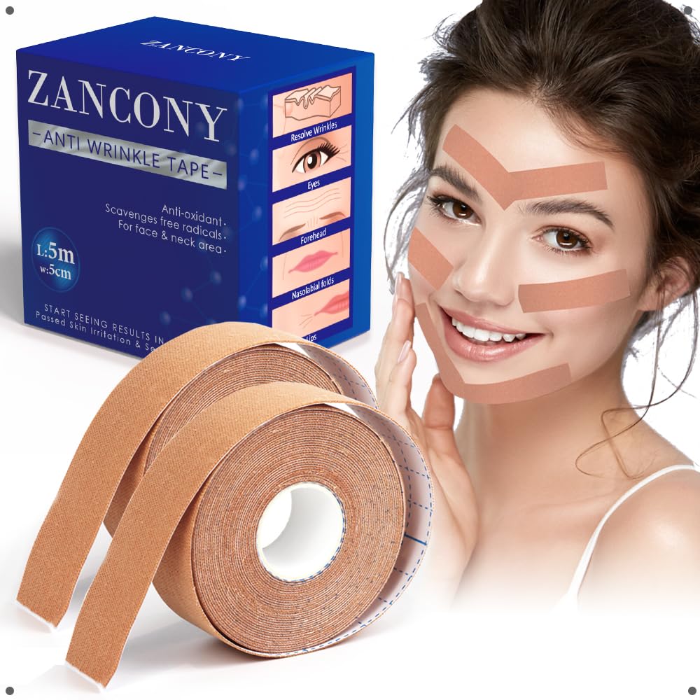 Zancony Anti-Wrinkle Tape Facial Myofascial Lift-Smoothes Wrinkles Suits for All Parts of The Face and Neck - Forehead Fines Nasolabial Folds Crow's Feet Necklines etc, 2.5CM*1Roll — image 1