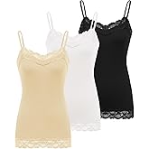 Kate Kasin Women's Adjustable Spaghetti Strap Lace Trim Cami Tunic Tank Top 3PACK