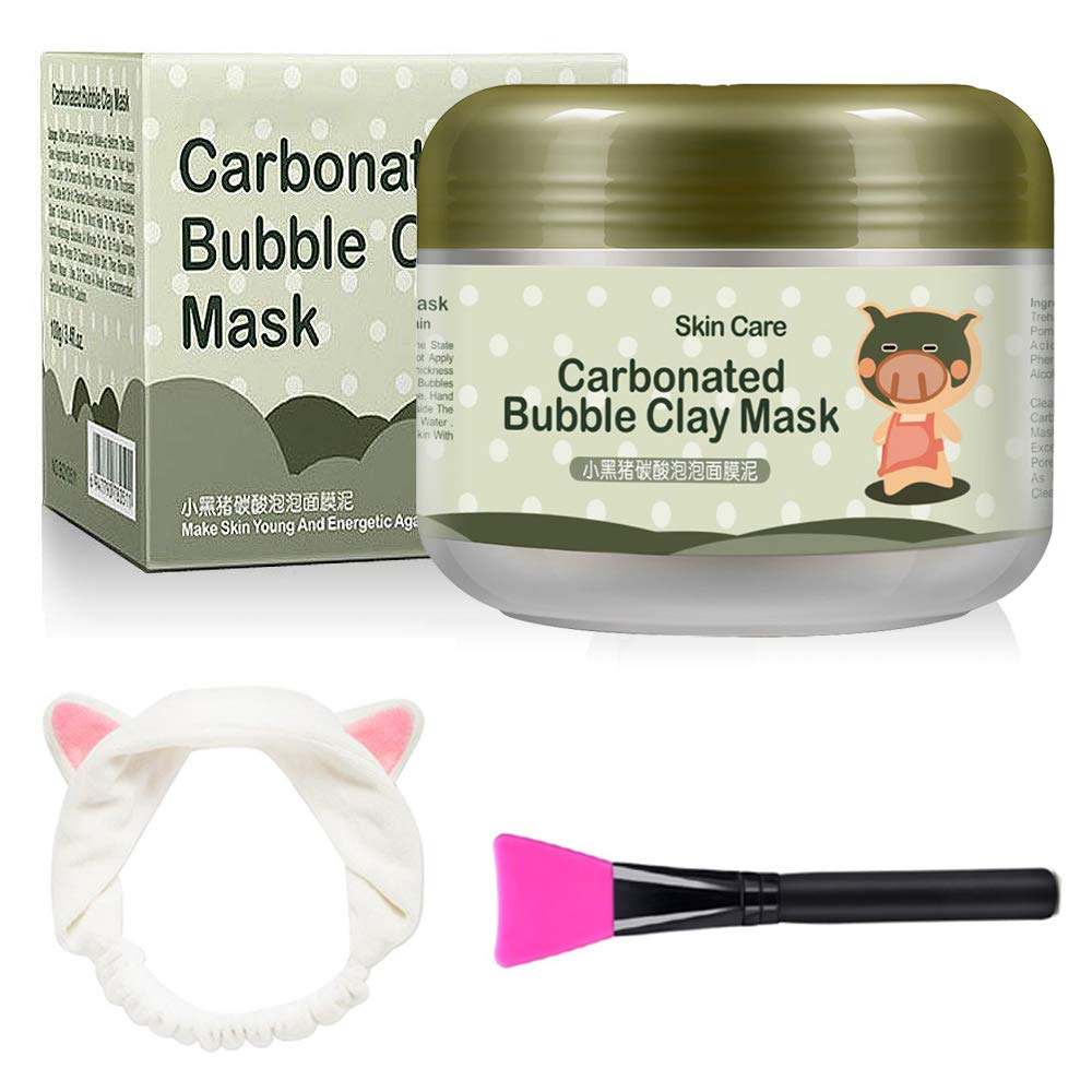 Carbonated Bubble Clay Mask - OCHILIMA Bubbles Mud Mask with Headband & Brush for Face Deep Cleansing Reduce Pores Purifying Face Mask for All Skin Types - 3.52 oz