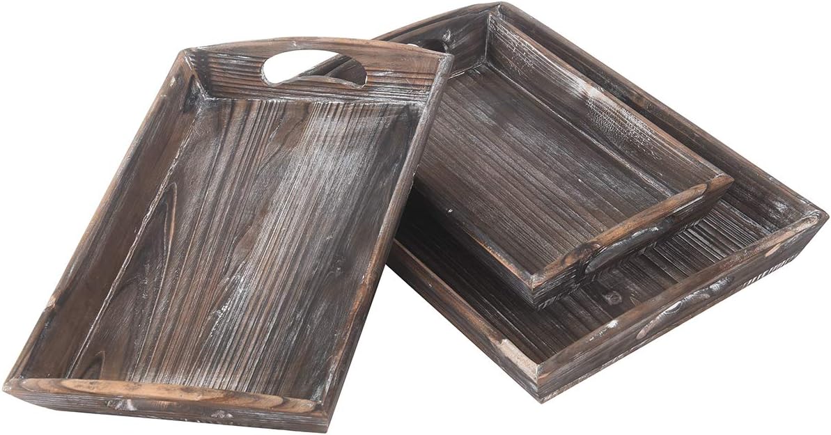  | RHF Serving Trays, Ottoman Serving Tray, Wood Breakfast Trays, Retro Nesting Serving Tray Set, Ash Trays with Handles, Platter For Food Drink Eating Coffee, 3 Tier Set, Brown: Serving Trays