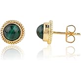 GemSymphony 6mm Round Gemstone Cabochon Stud Earrings – Natural Stone, 14K Gold Plated, Hypoallergenic Handmade Jewelry for Women, Elegant Minimalist Everyday Studs Gift