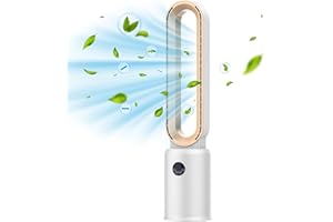 Cobuy Bladeless Tower Fan with Remote, Air Circulator Cooling Fan for Indoor Use, 24 Speeds Settings, 12 Timer, Quiet Oscillating Fan for Home Bedroom, Retro Gold