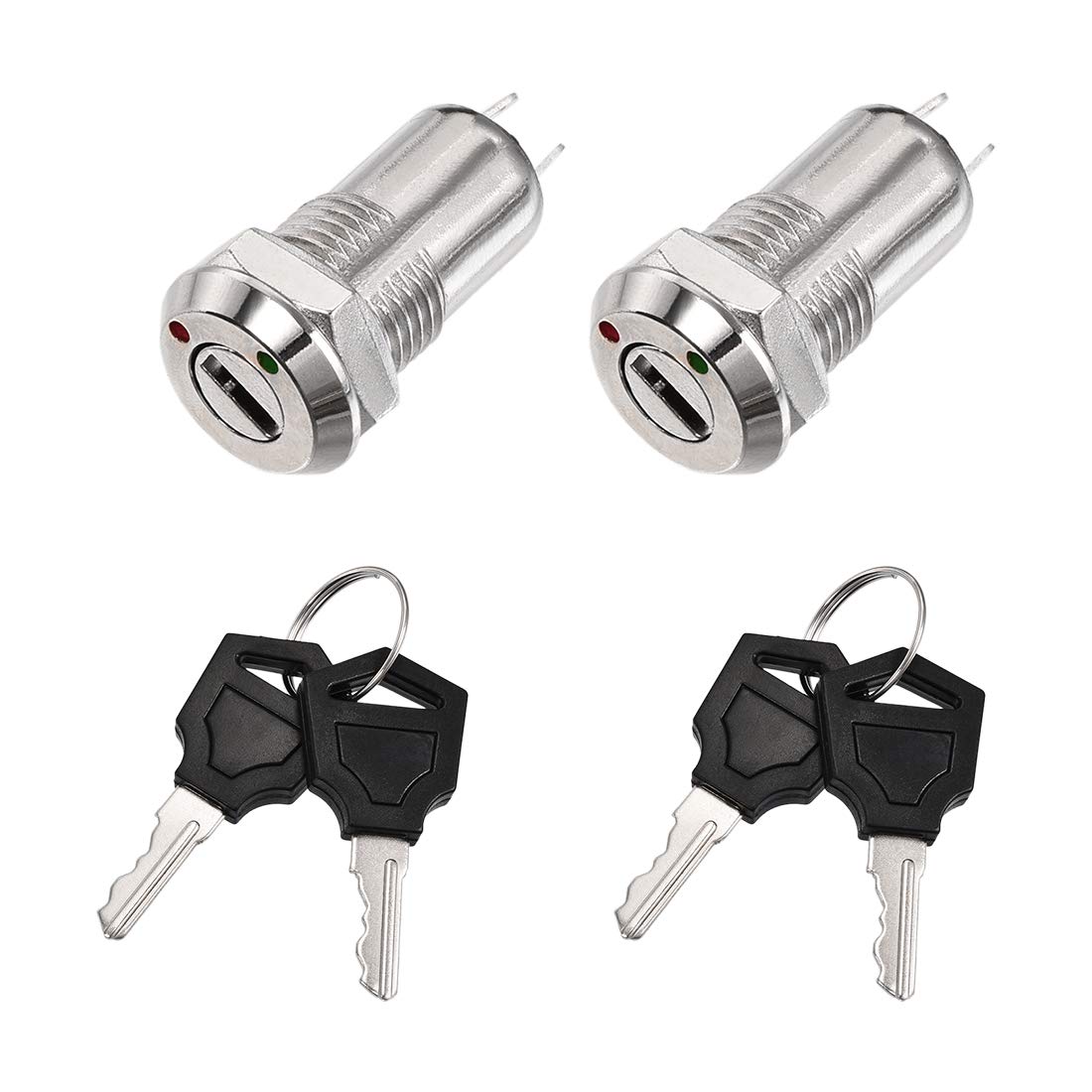 Sourcingmap 12mm 2 Positions Key Locking Push Button Switch with 2 Keys NO-Off 12x29mm 2pcs