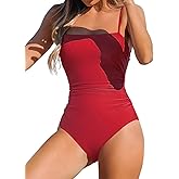 CUPSHE Women Swimsuit One Piece Bathing Suit Square Neck Cutout Back Tummy Control with Adjustable Spaghetti Straps