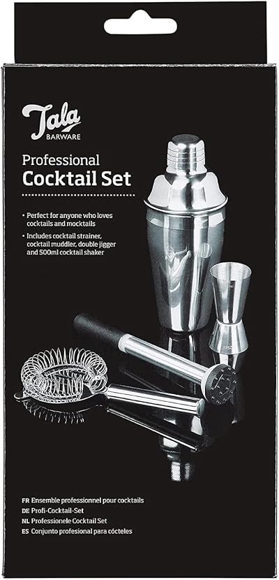 Tala Barware 4 Piece Cocktail Set Stainless Steel 500ml Shaker Jigger Muddler