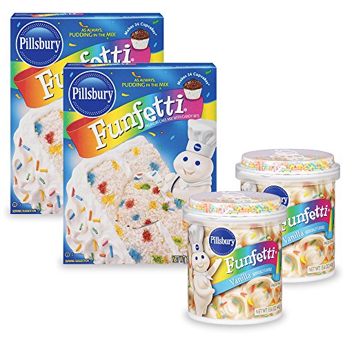 Pillsbury Moist Premium Cake Mix and Funfetti Vanilla Flavored Frosting (Pack of 4)