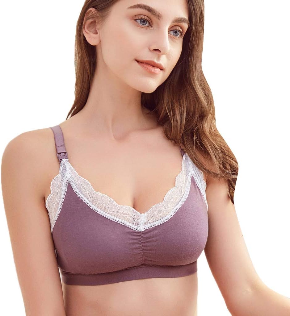 Rifuli Women's Soft Bust Seamless Lace Trim Nursing Maternity Bras Breastfeeding Comfort Sleep Underwear