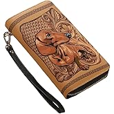 Personalized Dachshund Women Leather Wallet, Custom Name Cute Wiener Dog RFID Blocking Zip Wallet, Boho Long Ladies Clutch Purse Wristlet, Vintage Gift for Dachshund Mom Dachshund Lover (Dachshund)