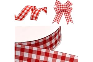 Red Ribbon 1 Inch 25 Yards, Scottish Plaid Ribbon for Gift Wrapping Bows Wedding Invitation Flower Bouquet Party Mother's Day