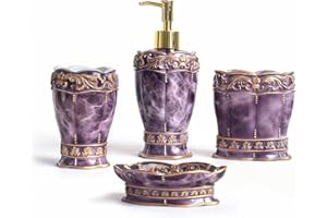 Home Luxe Luxury 4-Piece Bath Accessories Set | Premium Resin, Ceramic-Look | Soap Dispenser, Toothbrush Holder, Tumbler, Soa