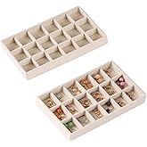 CDBOVID 1 Pcs Stackable Jewelry Organizer Stackable Trays,Jewelry Drawer Inserts Container Display Case Storage for Earring Necklace Rings Bracelet Watch with Removable Dividers-Beige