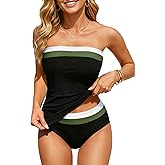 Daci Bandeau Tankini Swimsuits for Women - Two Piece Ruched Tummy Control Bathing Suit Strapless Swimwear with Bottom