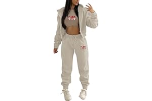 JMMSlmax Women's 3 Piece Outfits Long Sleeve Zip Cropped Sweatshirt Sweatpants Tracksuit with Tank Top Sweatsuit Lounge Sets