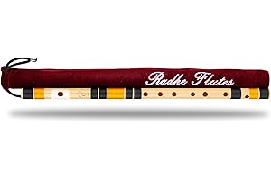 Radhe Flutes Right Handed C Natural With Velvet Cover Tuned With Tanpura A=440Hz Pvc Fiber Medium Wooden Yellow