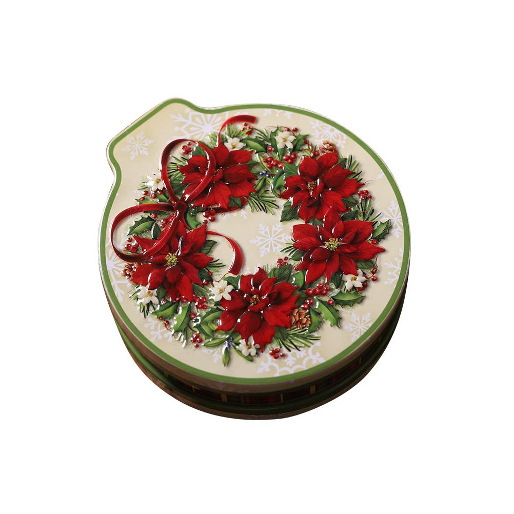 Christmas Cookie Tins Candy Box Round Biscuit Can Wreath Pattern Cookie Candy Tins for Xmas Party