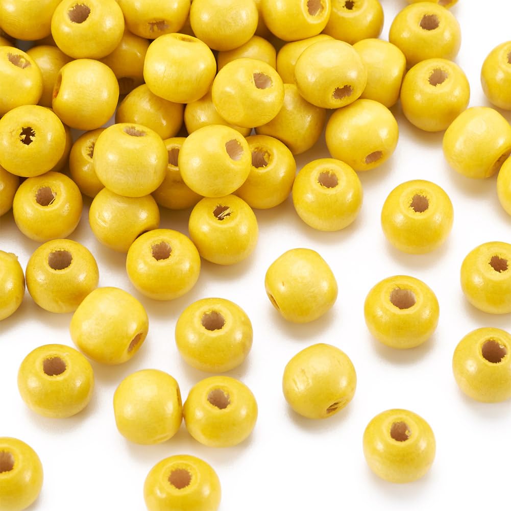 Cheriswelry 200pcs Natural Dyed Wood Beads 8mm Yellow Round Ball Wooden Spacer Loose Beads for Jewelry Crafts Making Hole:2mm