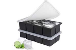 SLGOL Ice Cube Tray with Lid, Silicone Ice Cube Tray Square Ice Cubes, Easy-Release Large Ice Cube Moulds for Cocktails Whiskey Juice Coffee, Stackable Giant Ice Tray for Easy Storage【8 square】