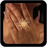 Jugielu Punk Celestial Sun Ring Gold Sun Finger Ring Adjustable Sunburst Rings Sunshine Statement Rings Large Sunburst Jewelry for Women