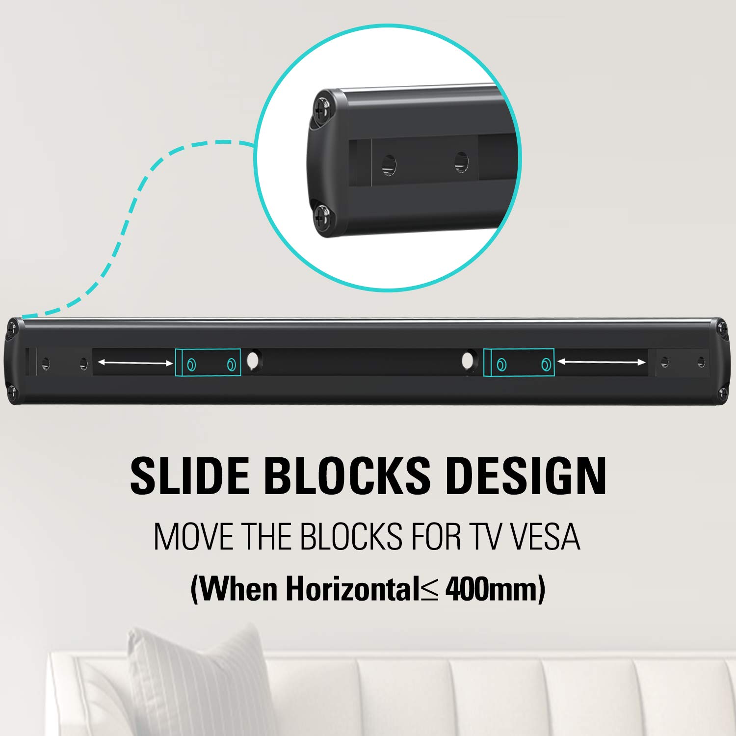 Mounting Dream Soundbar Mount with Easy Access Design for SONOS Beam, SoundBar Bracket with Sliding Block Fits TV up to VESA 600x400mm, Compatible with The Beam Constructed of Duty Aluminum Profile
