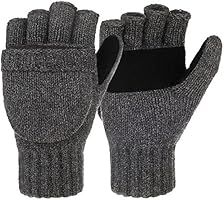 Korlon Winter Warm Wool Knitted Convertible Gloves Mittens with Mitten Cover, Dark Gray, One Size