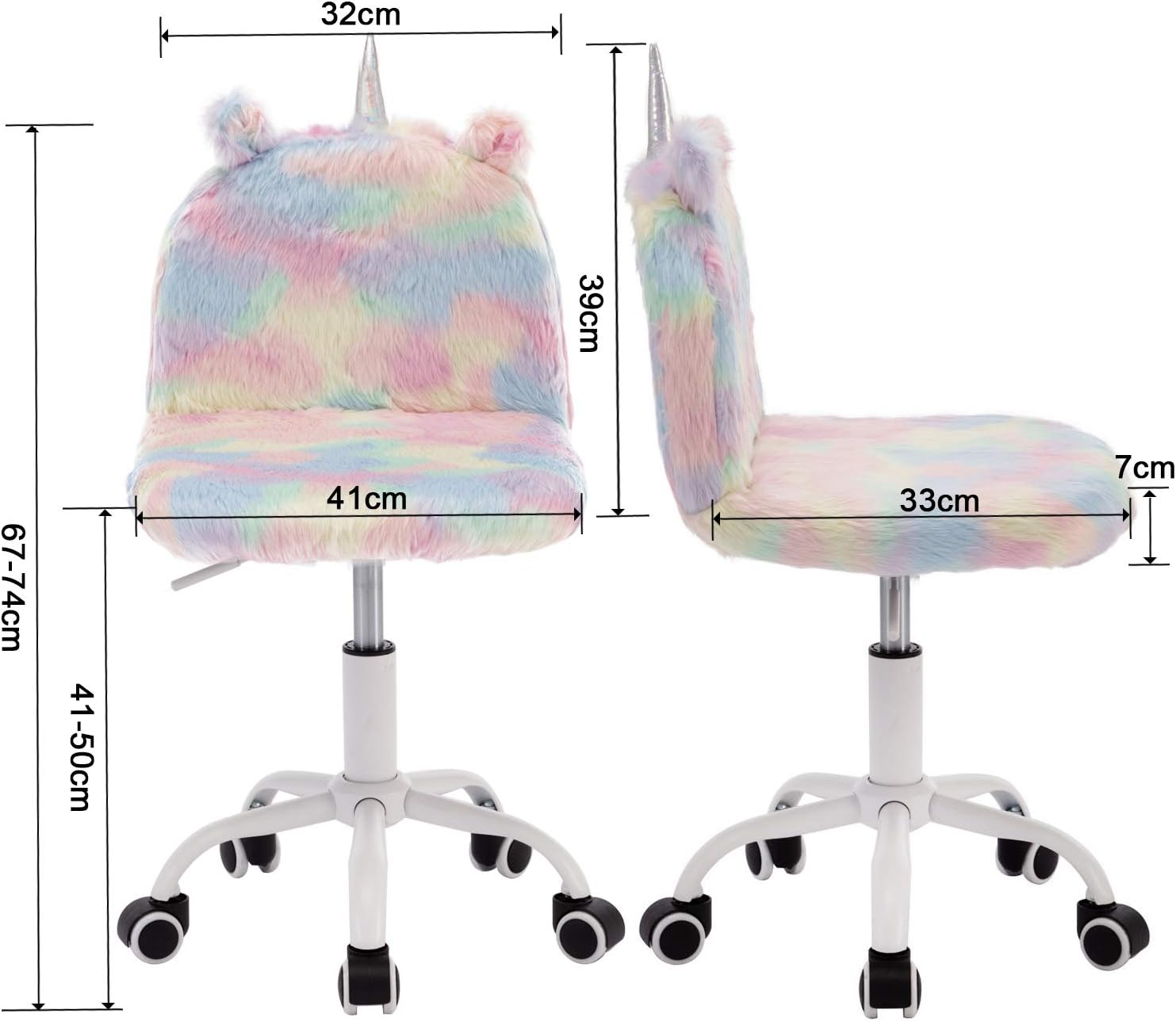 Wahson Children S Study Desk Chair Colorful Faux Fur Soft Fluffy Swivel Chair Adjustable Height Computer Chair For Kids Amazon Co Uk Kitchen Home