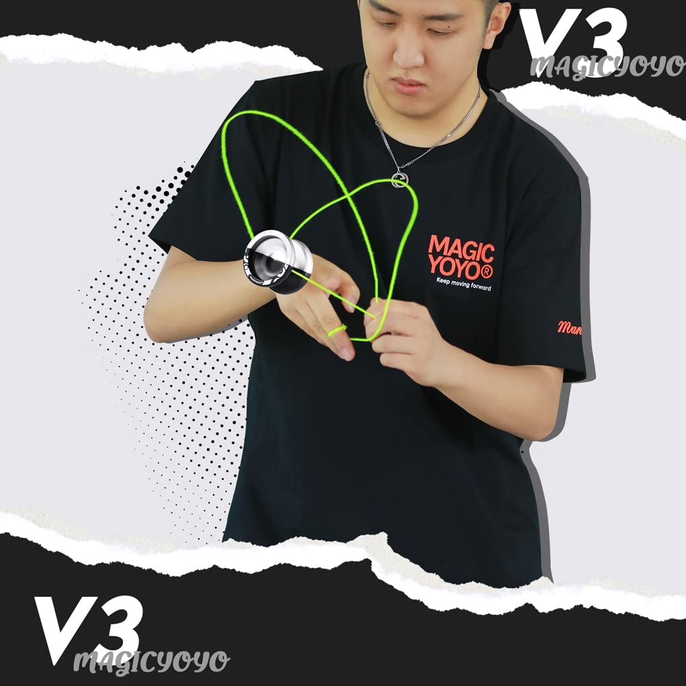 MAGICYOYO V3 Professional Responsive Yoyo, Metal Alloy Yoyo for Beginner Adults, Dual Purpose Yoyo with 12 Yoyo Strings + KK Bearing + Bearing Removal Tool + Axle + Storage Bag (Black-and-Silver)