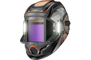 ANDELI Welding Helmet - Panoramic 180° View 3.94"X3.74",True Color Auto Darkening Welding Helmet with Light, 4 Arc Sensor, 4/5-8/9-13 Type-C Charging Moner LED