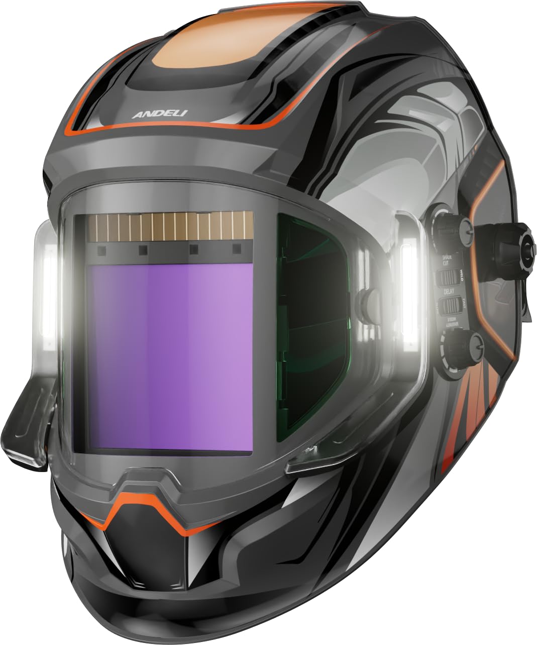Photo 1 of (see all images) (used) ANDELI Welding Helmet - Panoramic 180° View 3.94"X3.74",True Color Auto Darkening Welding Helmet with Light, 4 Arc Sensor