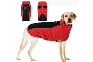 Keggs Dog Coat, Warm Dog Winter Coat Dog Jacket, Dog Cold Weather Coats with Reflective Stripes, Windproof Waterproof Dog Snow Jacket with Zipper & D Rings, Dog Coat for Small Medium Large Dogs Red XL