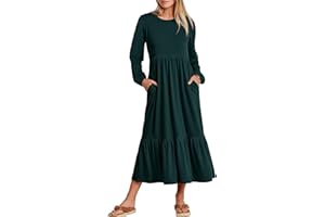 ANRABESS Women's Casual Long Sleeve Midi Dress 2024 Fall Crewneck A Line Tiered Flowy Loose Trendy Dresses with Pockets