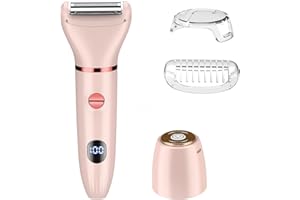 Lanumi Women Electric Razor 2 in 1 Bikini Trimmer Facial Hair Removal USB Rechargeable Body Shaver Wet Dry Pubic Hair Trimmer Lady Shaver LCD Display，Gifts for Women (Pink)