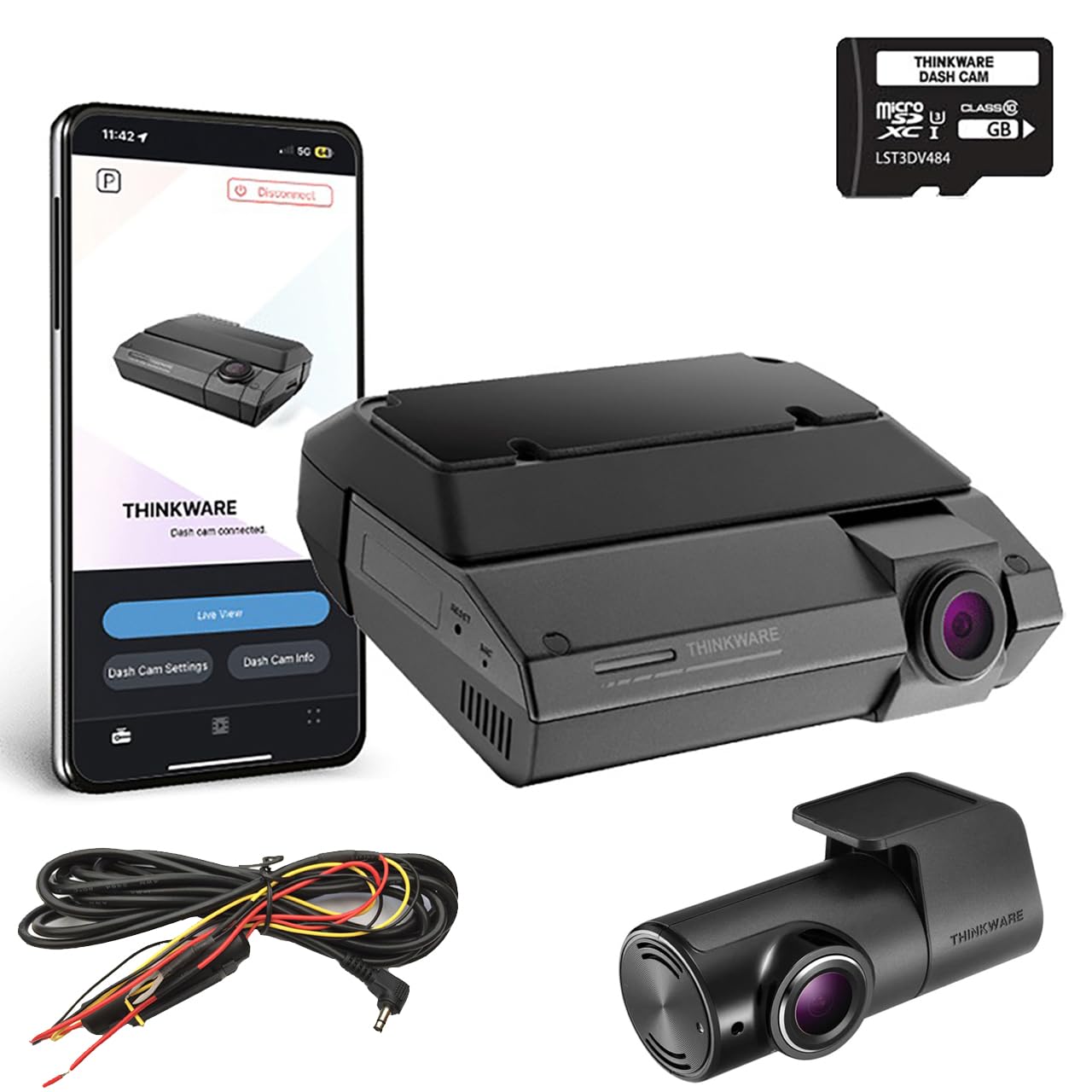 Thinkware F790 Detachable Dash Cam - Full HD 1080p Front & Rear Car Dash Camera with Built-in GPS & WiFi, Super Night Vision & Hardwire Lead For Parking Mode - Includes 32GB SD Card - Android/iOS App