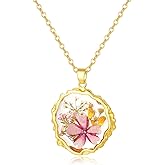 Hefestus Birth Flower Necklaces for Women,1-12 Month Real Pressed Flower Necklace,Boho-Style Personalized Jewelry, Handmade Floral Pendant,Thoughtful Gift for Christmas,Birthday|18"