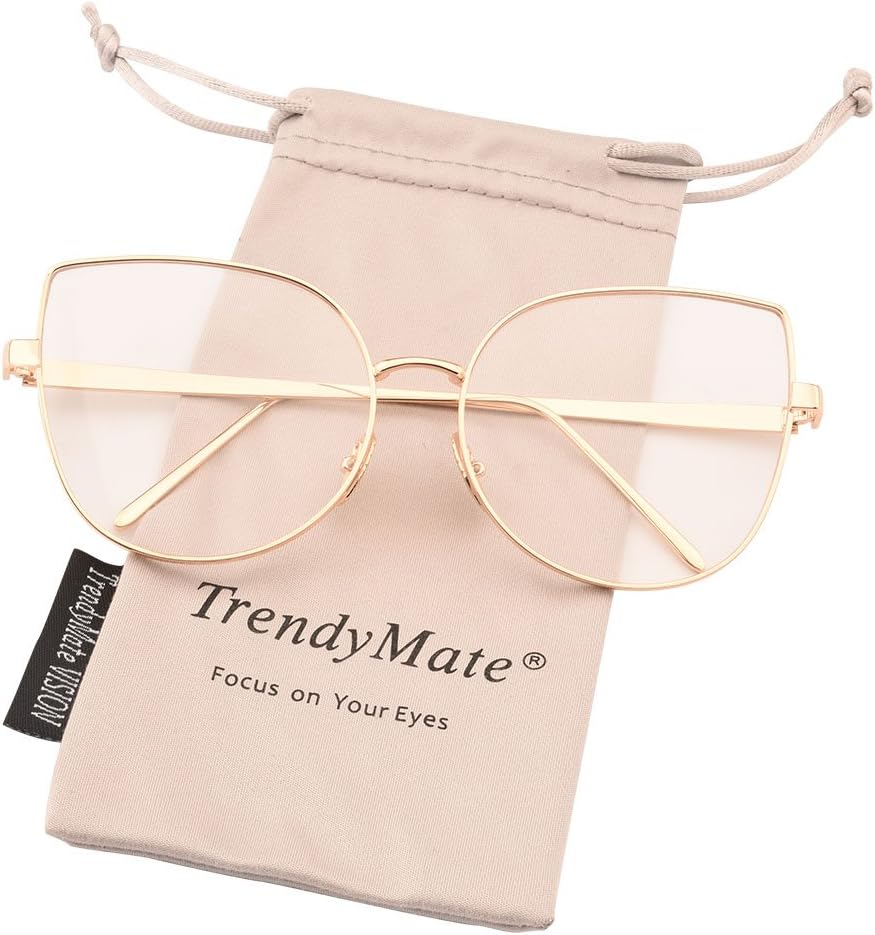 TrendyMate-Cat Eye Mirrored Flat Lenses Metal Frame Rivet Cute Mirrored Women Sunglasses