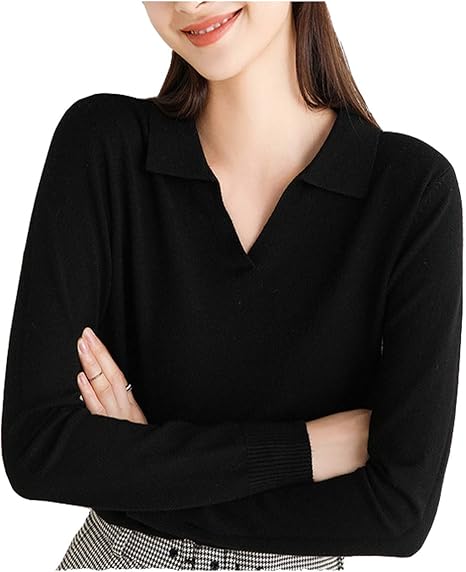 Amazon もえみ ニット ブラウス シャツ レディース 長袖 黒 白 赤 無地 オフィス 事務服 フォーマル カジュアル ゆったり 大きいサイズ トップス ワイシャツ 春 秋 冬 ポロシャツ 新10カラー シャツ レディース 黒 ブラック シャツ ブラウス 通販